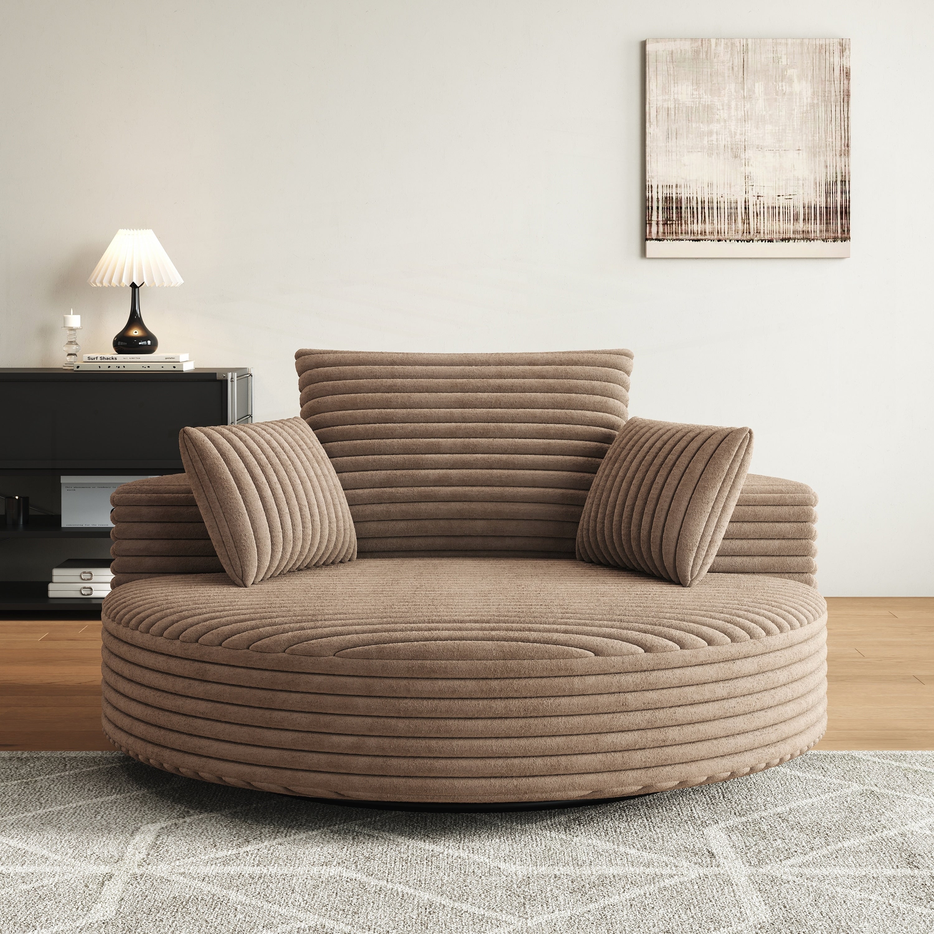 Fauteuil pivotant simple en velours côtelé et mousse chenille