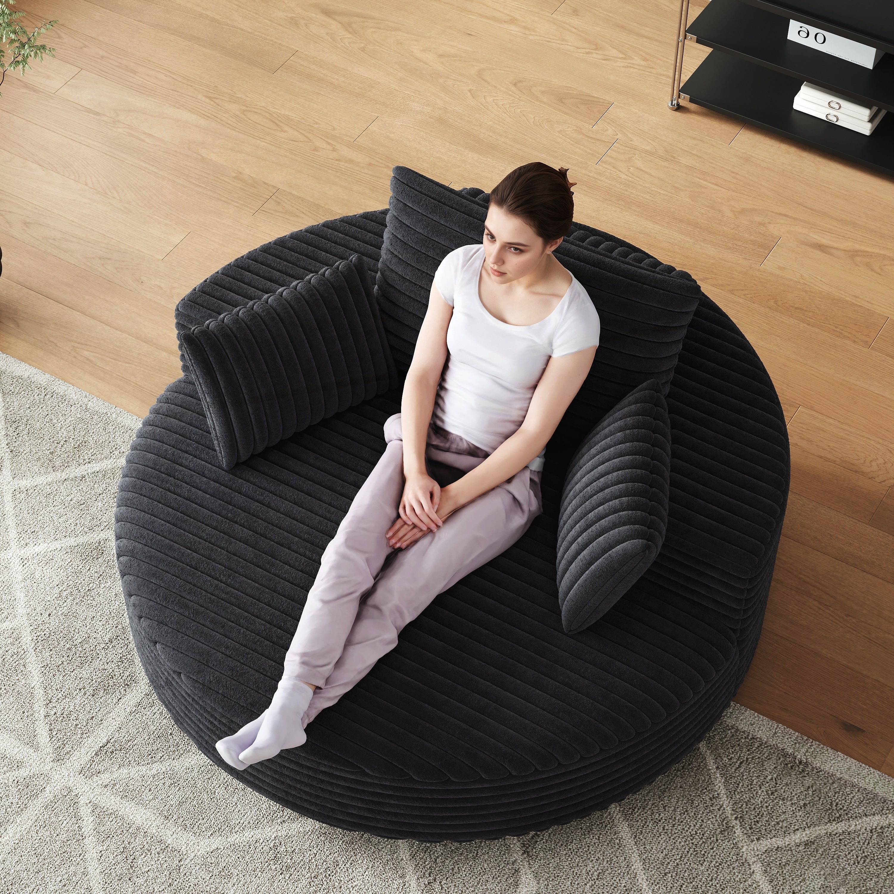 Fauteuil pivotant simple en velours côtelé et mousse chenille