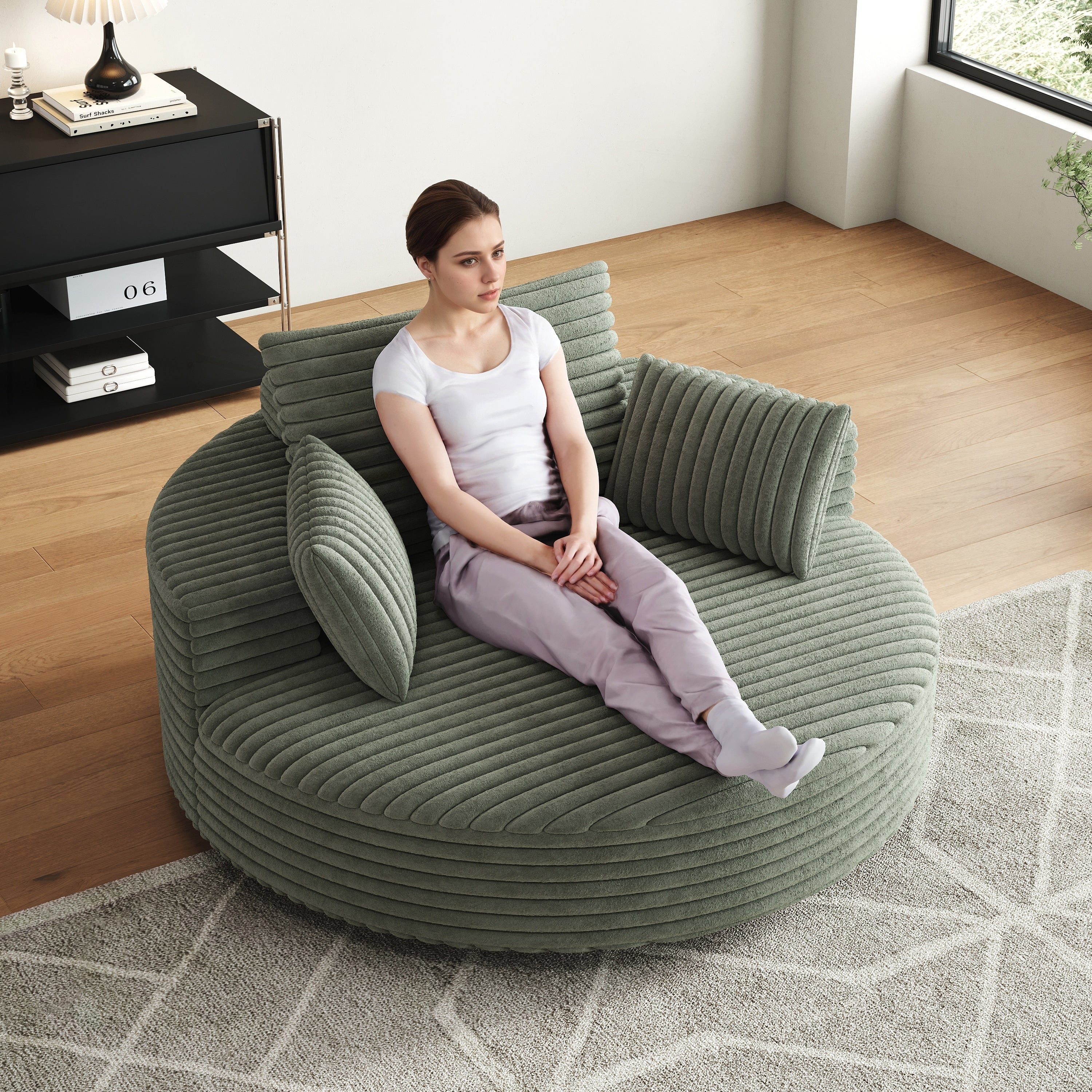 Fauteuil pivotant simple en velours côtelé et mousse chenille