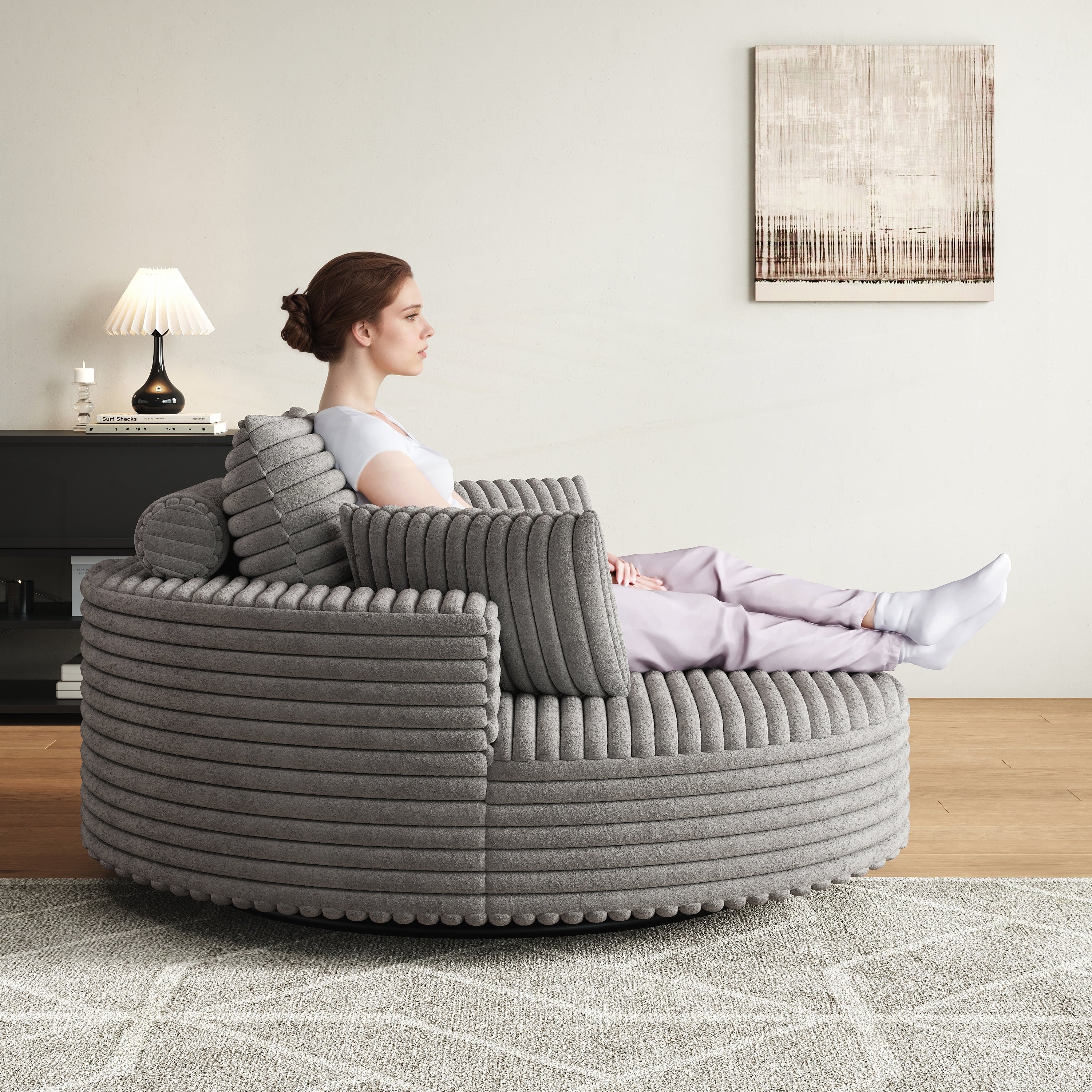 Fauteuil pivotant simple en velours côtelé et mousse chenille