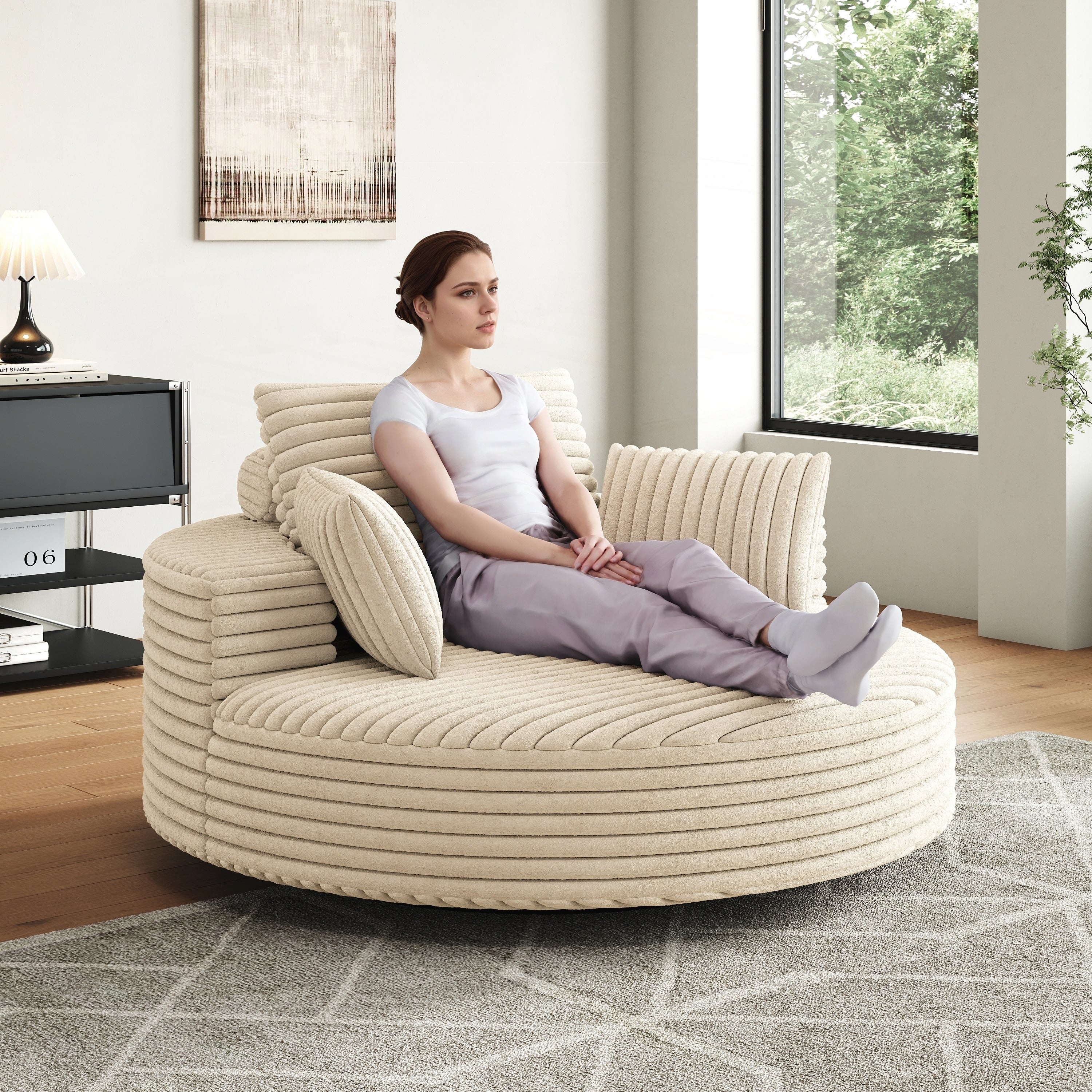 Fauteuil pivotant simple en velours côtelé et mousse chenille