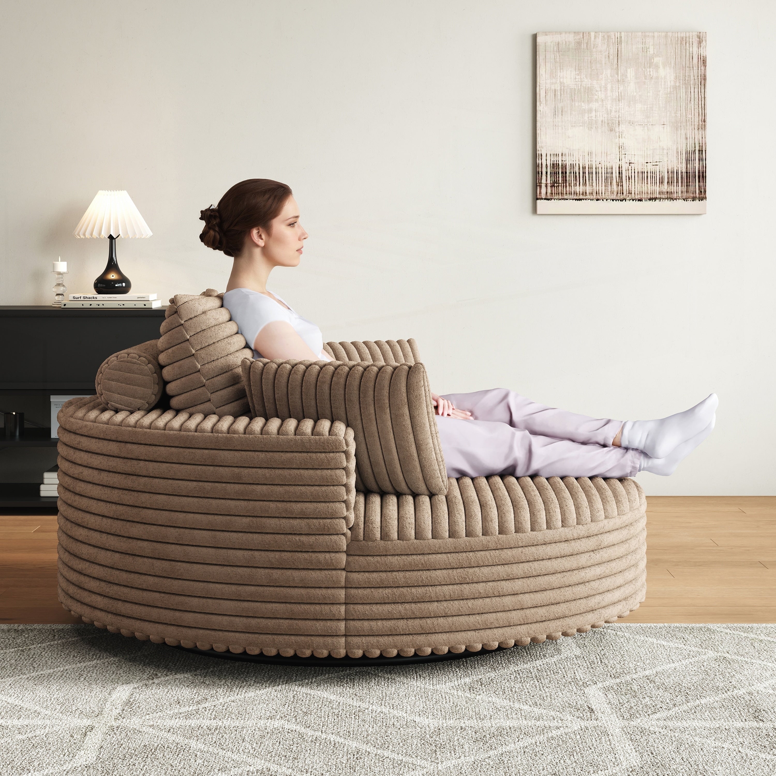 Fauteuil pivotant simple en velours côtelé et mousse chenille