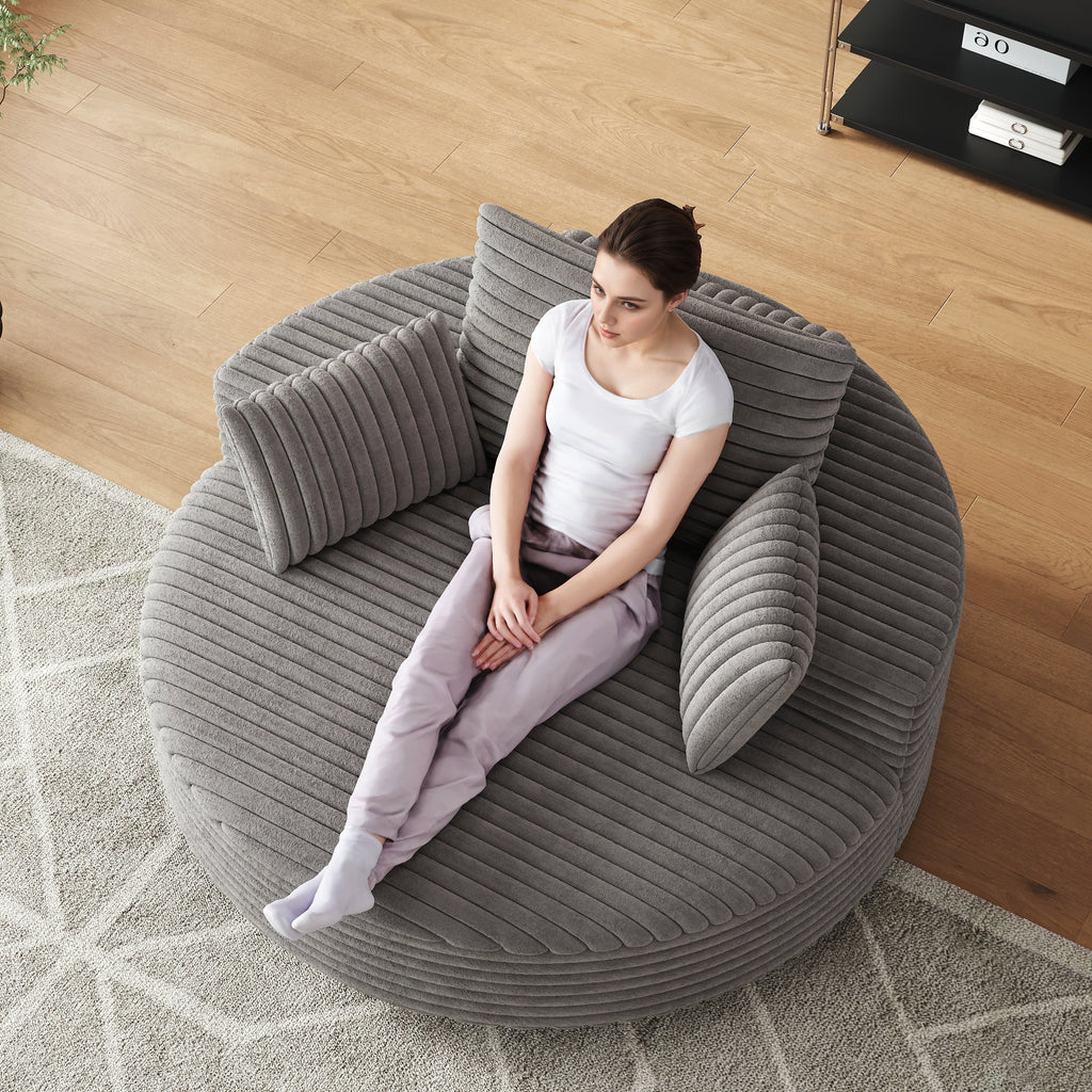 Fauteuil pivotant simple en velours côtelé et mousse chenille