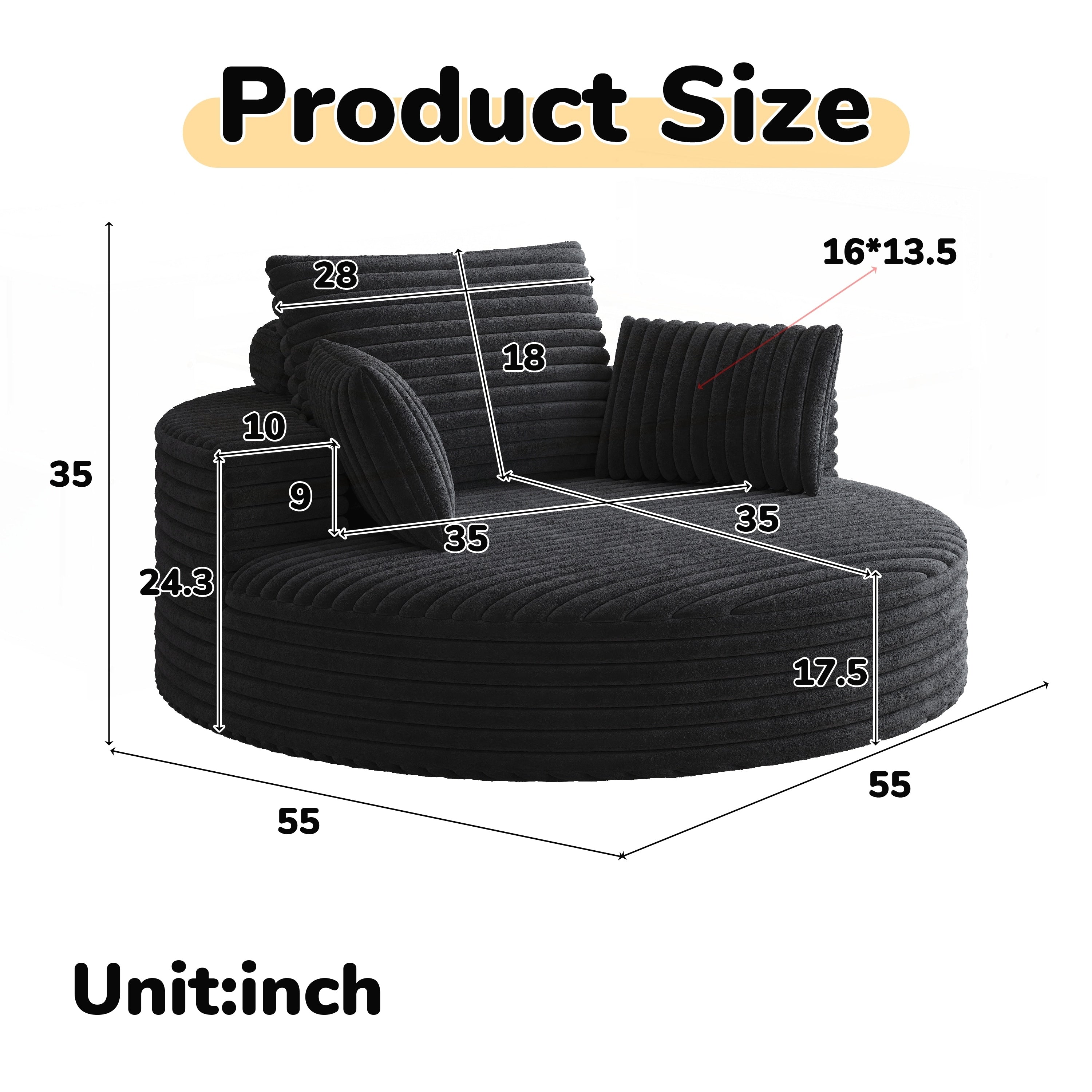 Fauteuil pivotant simple en velours côtelé et mousse chenille