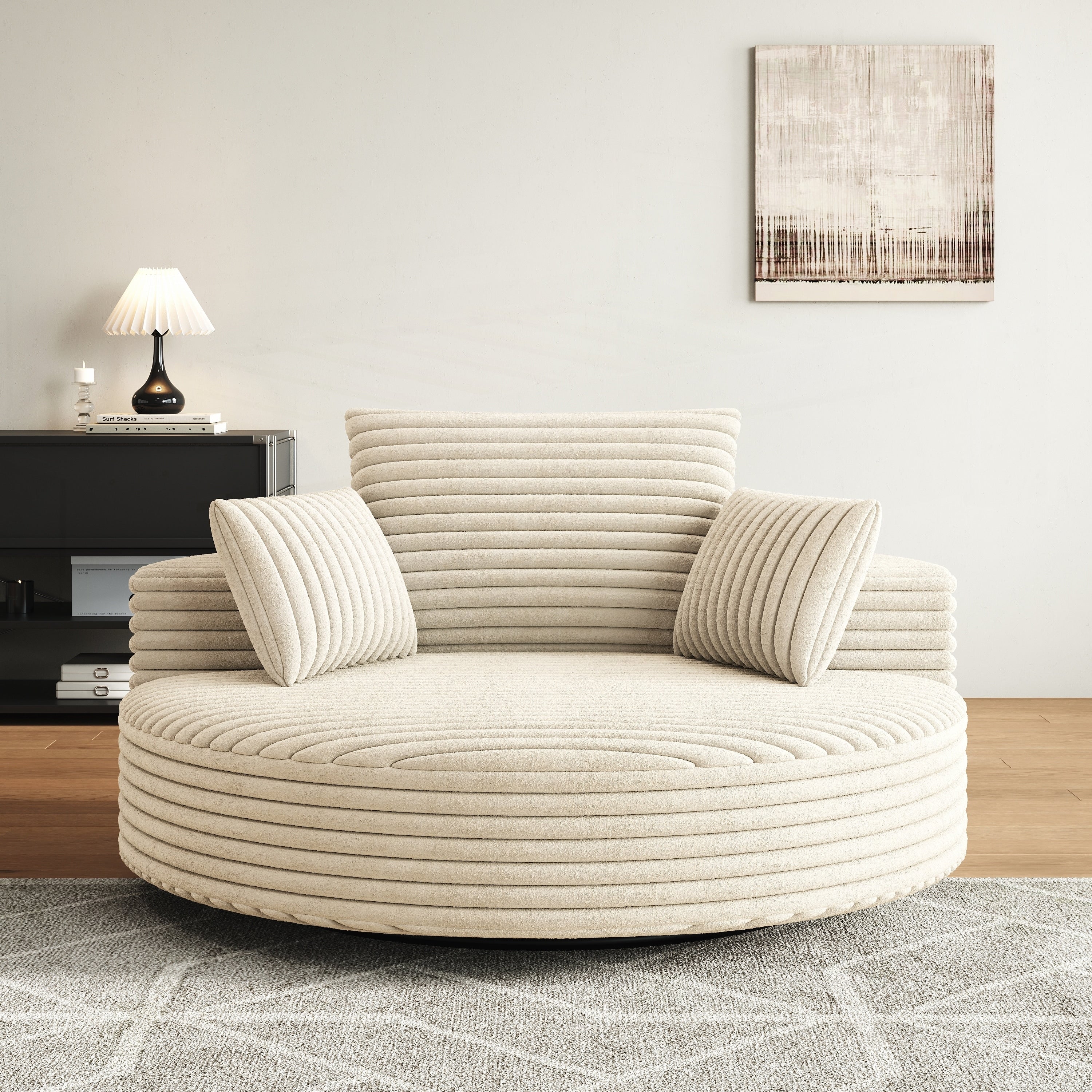 Fauteuil pivotant simple en velours côtelé et mousse chenille
