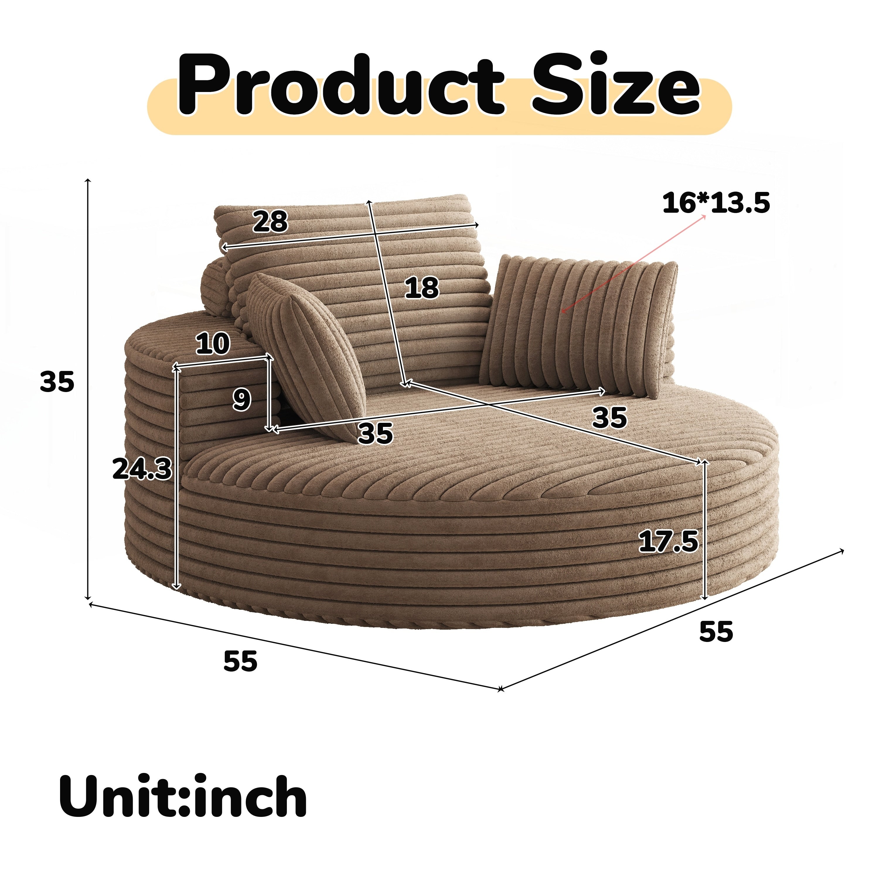 Fauteuil pivotant simple en velours côtelé et mousse chenille