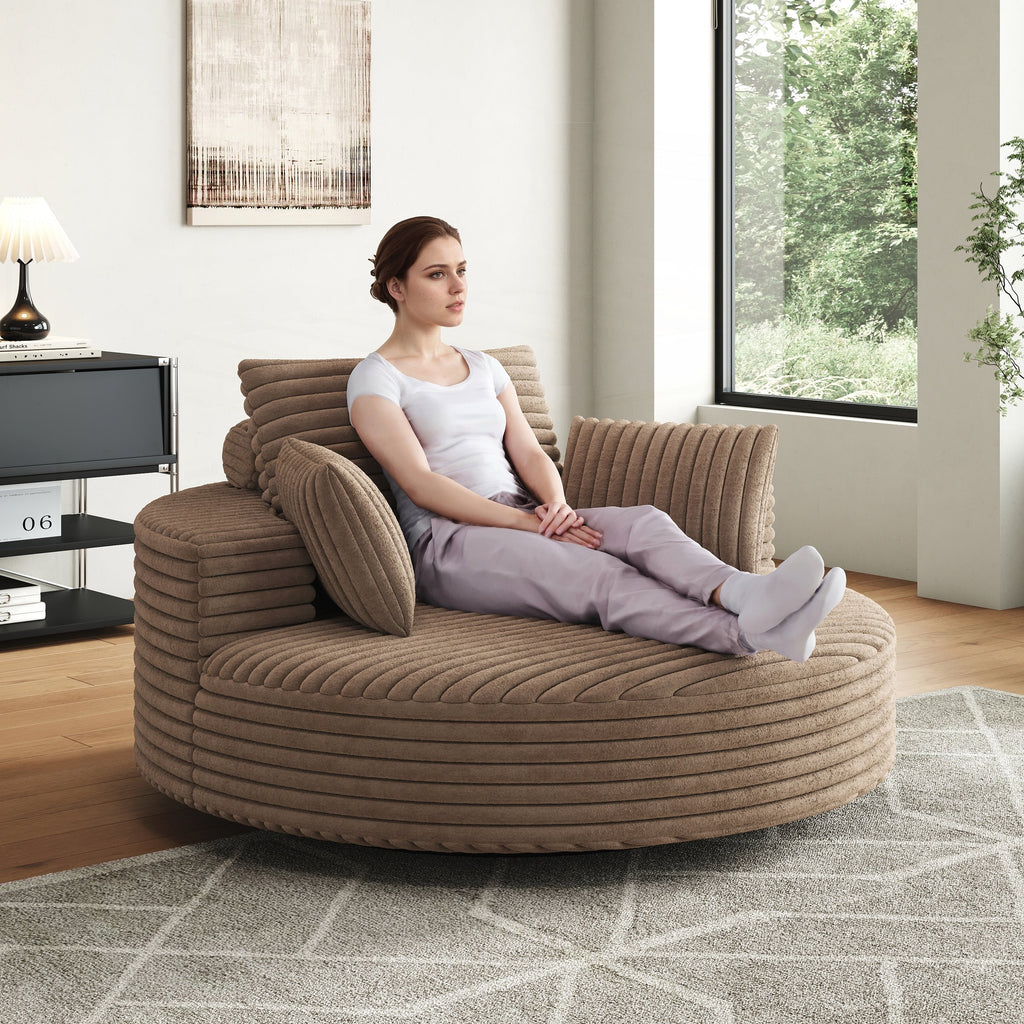 Fauteuil pivotant simple en velours côtelé et mousse chenille