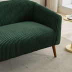 Canapé 2 places recouvert de tissu velours côtelé avec pieds en noyer