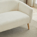 Canapé 2 places recouvert de tissu velours côtelé avec pieds en noyer