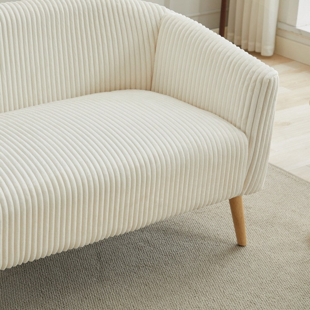 Canapé 2 places recouvert de tissu velours côtelé avec pieds en noyer