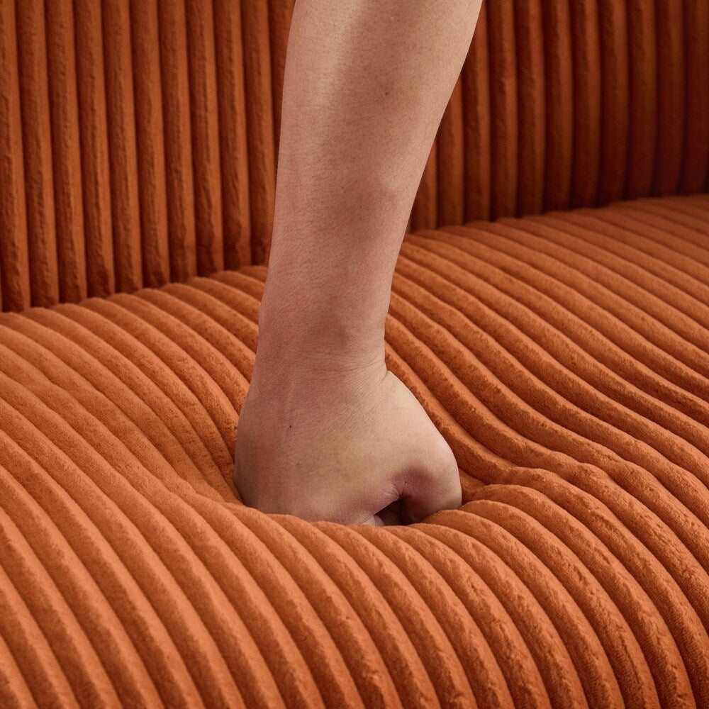 Canapé 2 places recouvert de tissu velours côtelé avec pieds en noyer