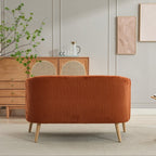 Canapé 2 places recouvert de tissu velours côtelé avec pieds en noyer