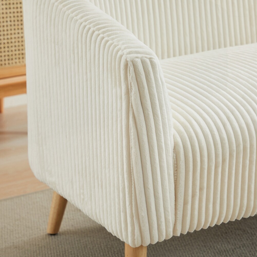 Canapé 2 places recouvert de tissu velours côtelé avec pieds en noyer