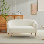 Canapé 2 places recouvert de tissu velours côtelé avec pieds en noyer