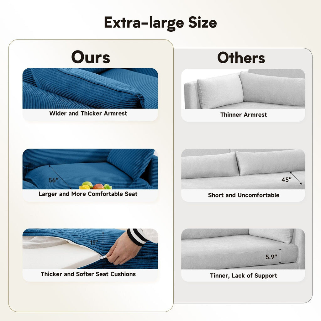 Canapé d'angle en velours côtelé avec ottomans amovibles et coussins ultra-doux pour le salon et la chambre à coucher