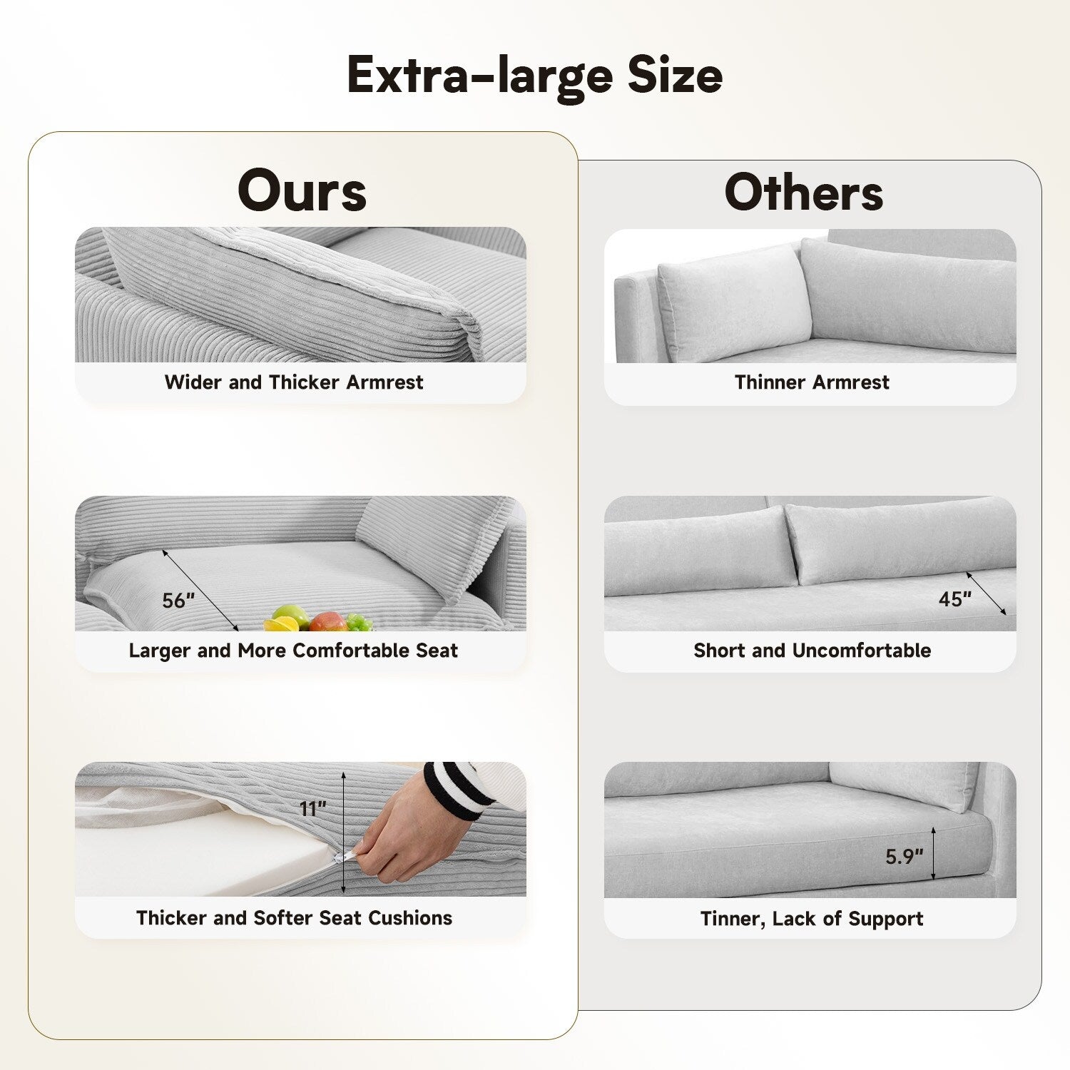 Canapé d'angle en velours côtelé avec ottomans amovibles et coussins ultra-doux pour le salon et la chambre à coucher