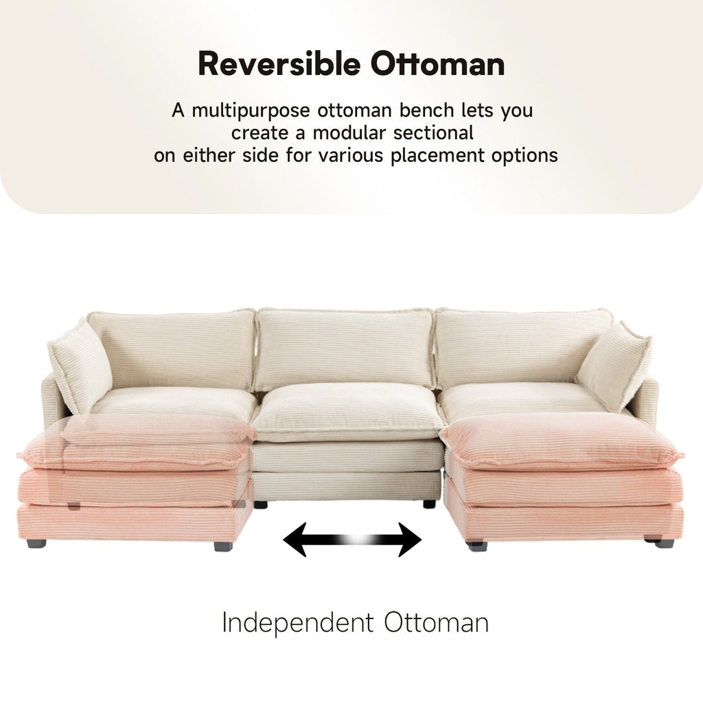 Canapé d'angle en velours côtelé avec ottomans amovibles et coussins ultra-doux pour le salon et la chambre à coucher