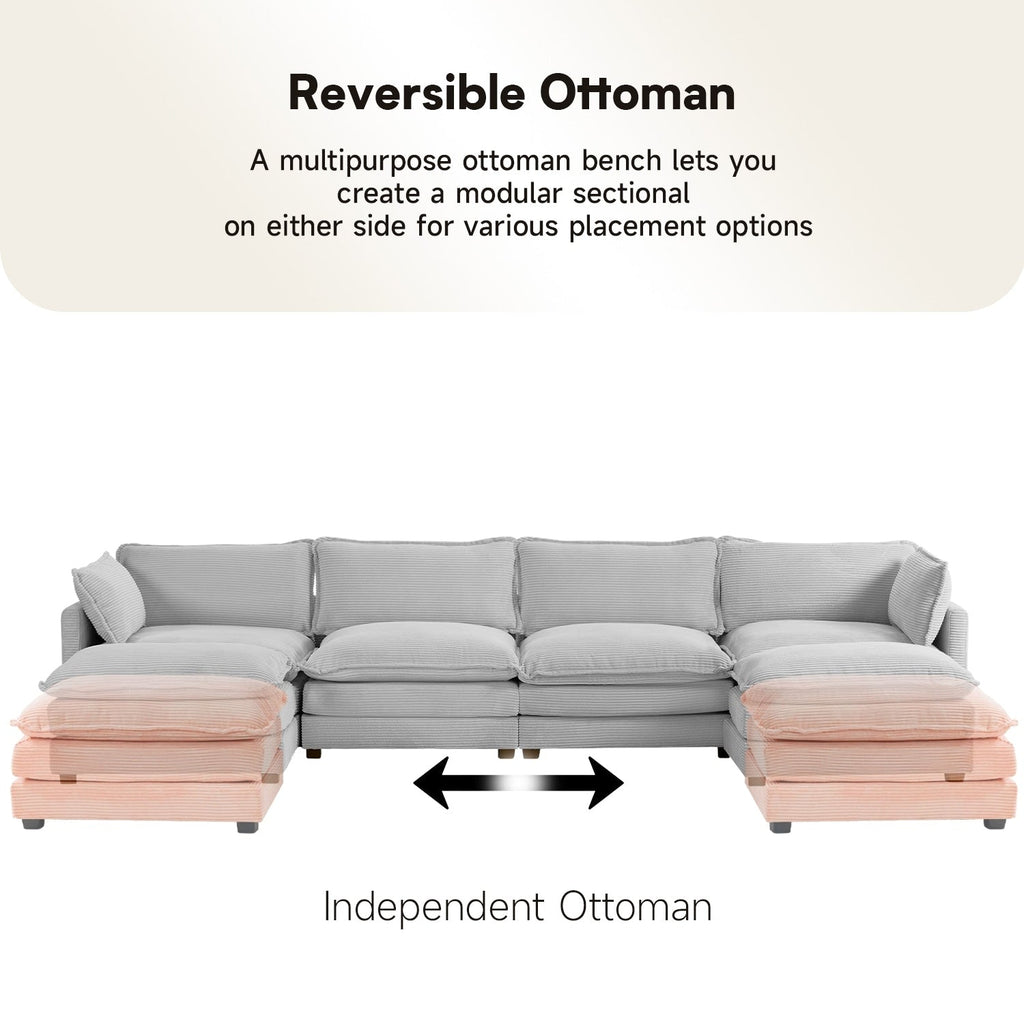 Canapé d'angle en velours côtelé avec ottomans amovibles et coussins ultra-doux pour le salon et la chambre à coucher