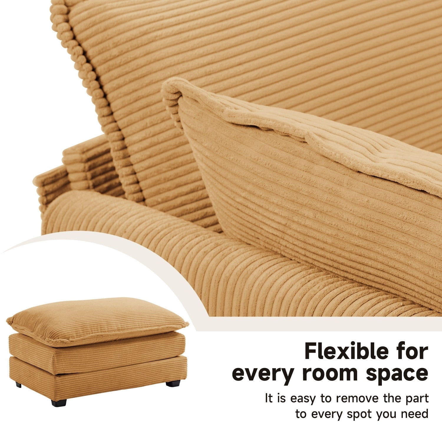 Canapé d'angle en velours côtelé avec ottomans amovibles et coussins ultra-doux pour le salon et la chambre à coucher