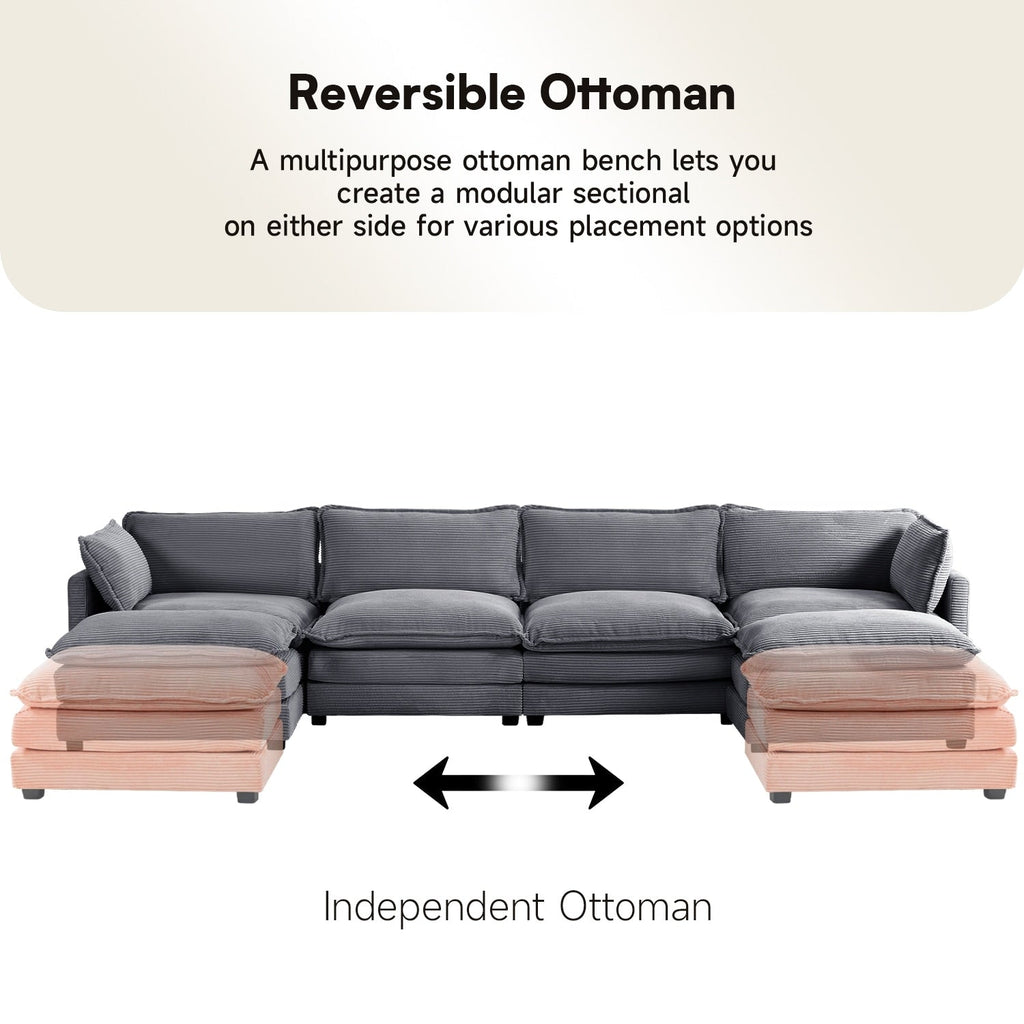 Canapé d'angle en velours côtelé avec ottomans amovibles et coussins ultra-doux pour le salon et la chambre à coucher