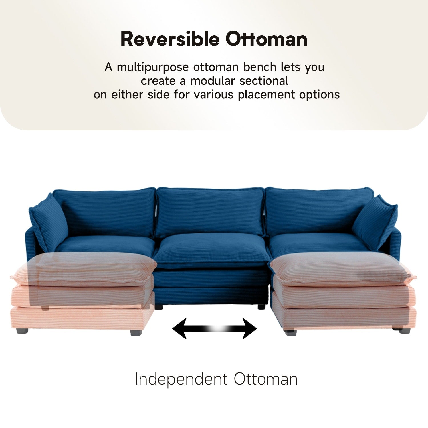 Canapé d'angle en velours côtelé avec ottomans amovibles et coussins ultra-doux pour le salon et la chambre à coucher