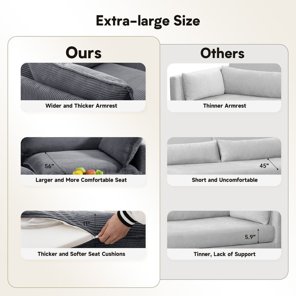 Canapé d'angle en velours côtelé avec ottomans amovibles et coussins ultra-doux pour le salon et la chambre à coucher