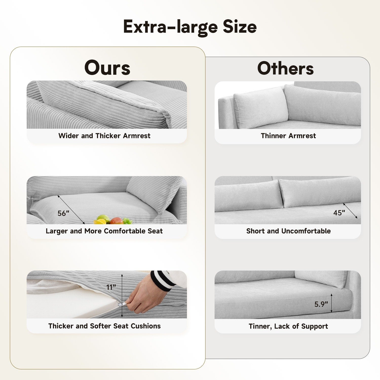 Canapé d'angle en velours côtelé avec ottomans amovibles et coussins ultra-doux pour le salon et la chambre à coucher