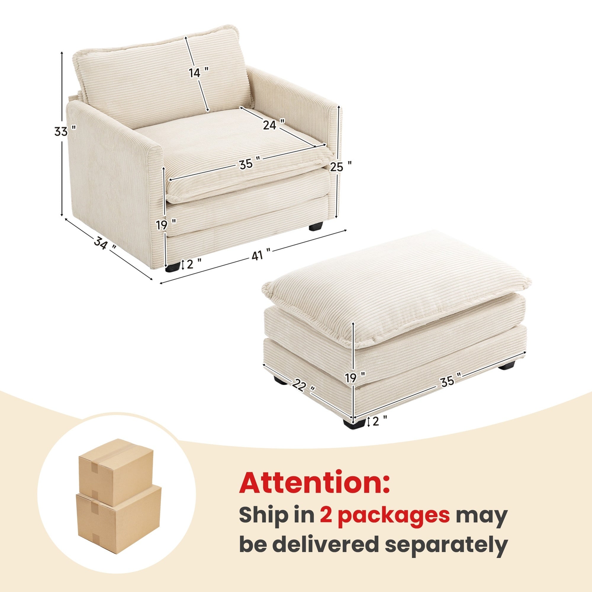 Canapé d'angle en velours côtelé avec ottomans amovibles et coussins ultra-doux pour le salon et la chambre à coucher