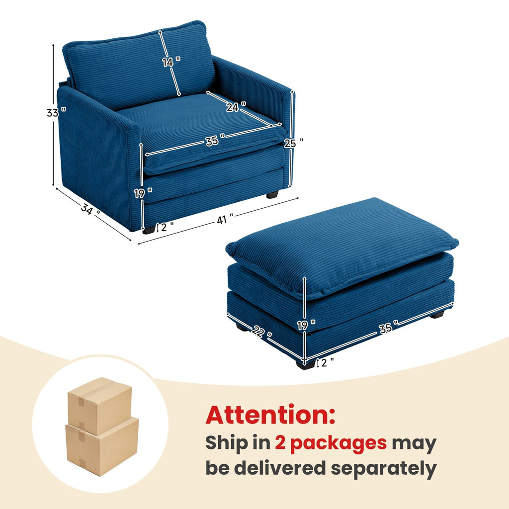 Canapé d'angle en velours côtelé avec ottomans amovibles et coussins ultra-doux pour le salon et la chambre à coucher