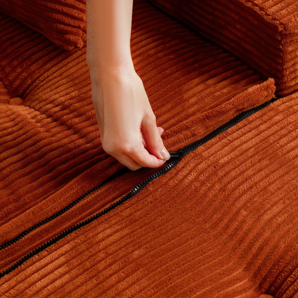 Canapé en velours côtelé avec pouf intégré et mousse à mémoire de forme - 123 cm (L) x 172 cm (l) x 62 cm (H)