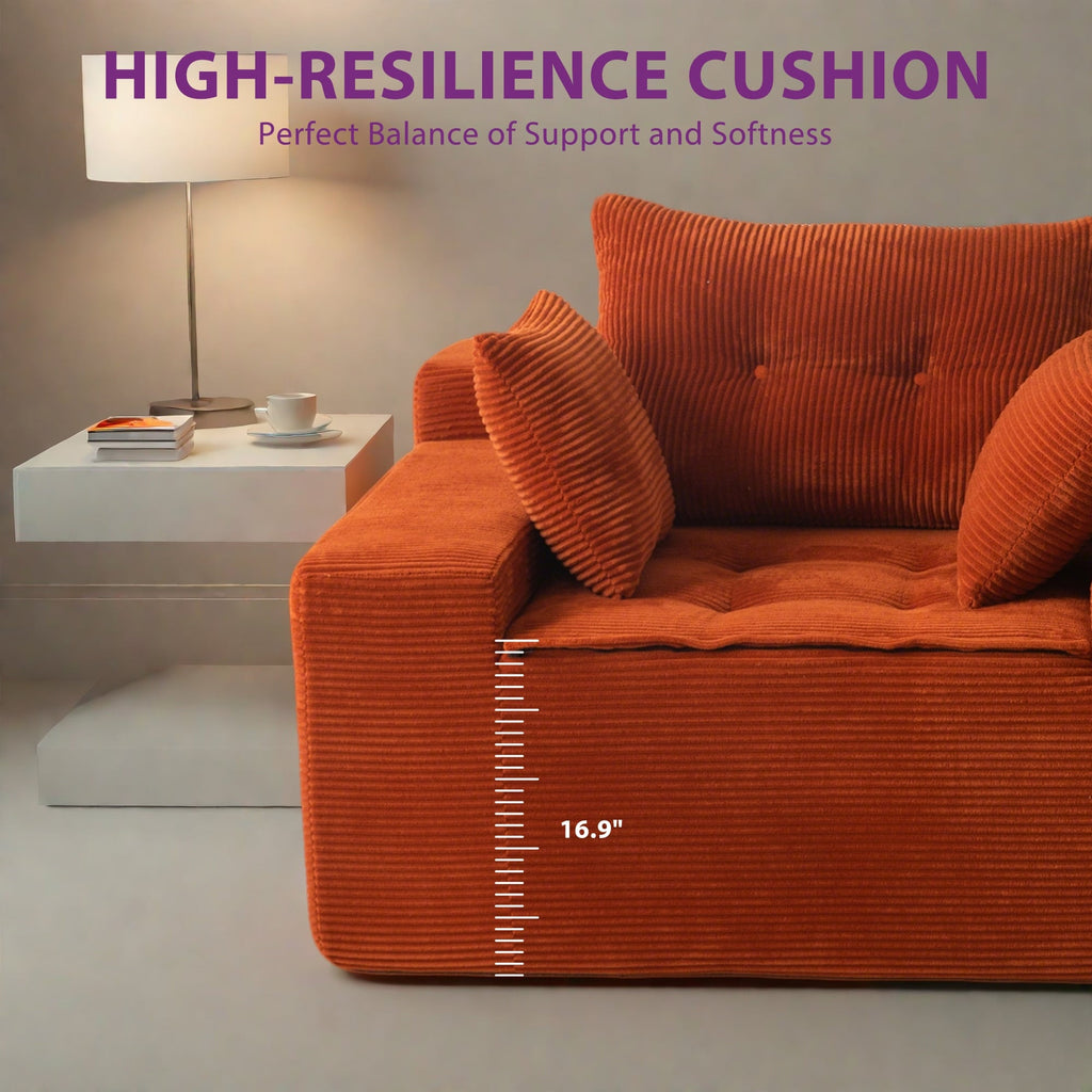 Canapé en velours côtelé avec pouf intégré et mousse à mémoire de forme - 123 cm (L) x 172 cm (l) x 62 cm (H)