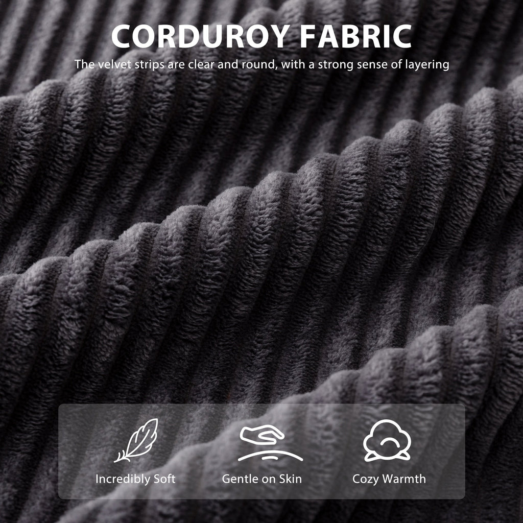 Canapé en velours côtelé avec pouf intégré et mousse à mémoire de forme - 123 cm (L) x 172 cm (l) x 62 cm (H)