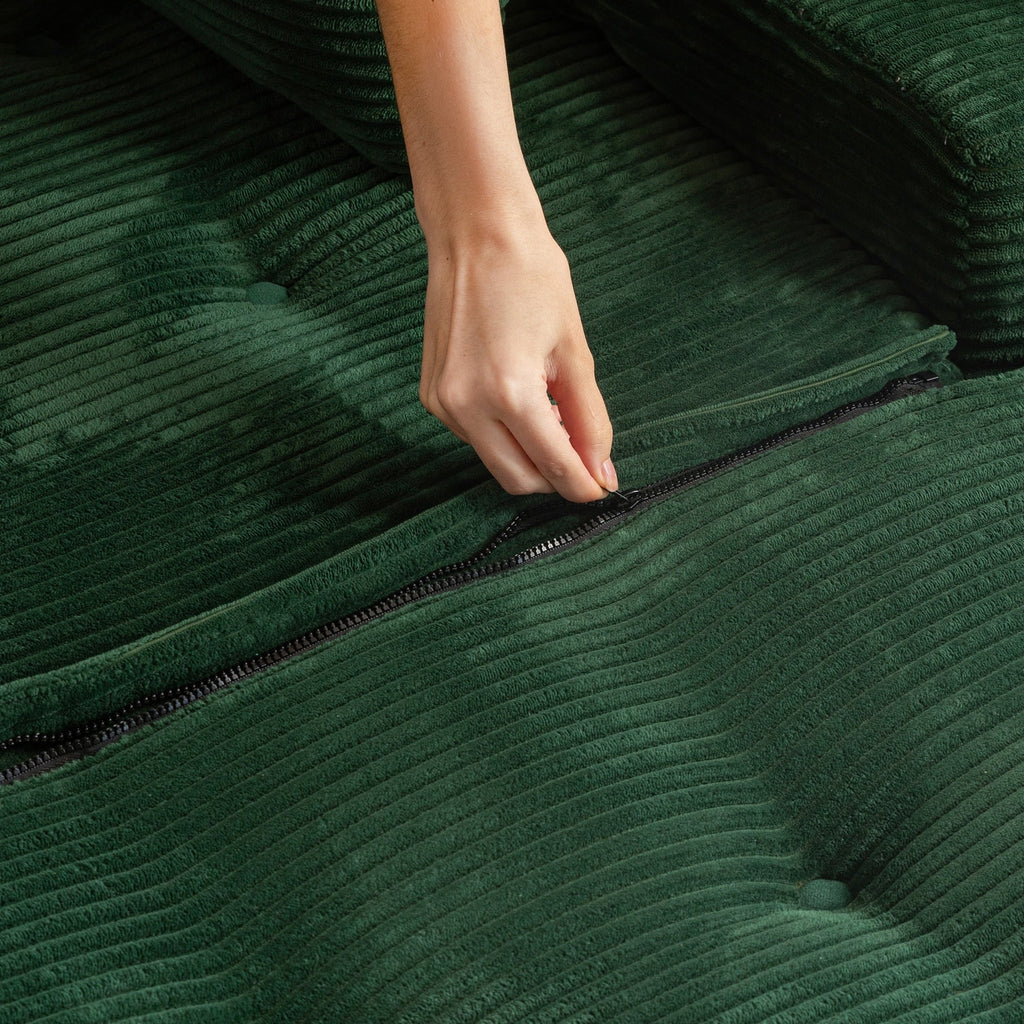 Canapé en velours côtelé avec pouf intégré et mousse à mémoire de forme - 123 cm (L) x 172 cm (l) x 62 cm (H)