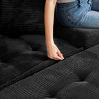 Canapé en velours côtelé avec pouf intégré et mousse à mémoire de forme - 123 cm (L) x 172 cm (l) x 62 cm (H)