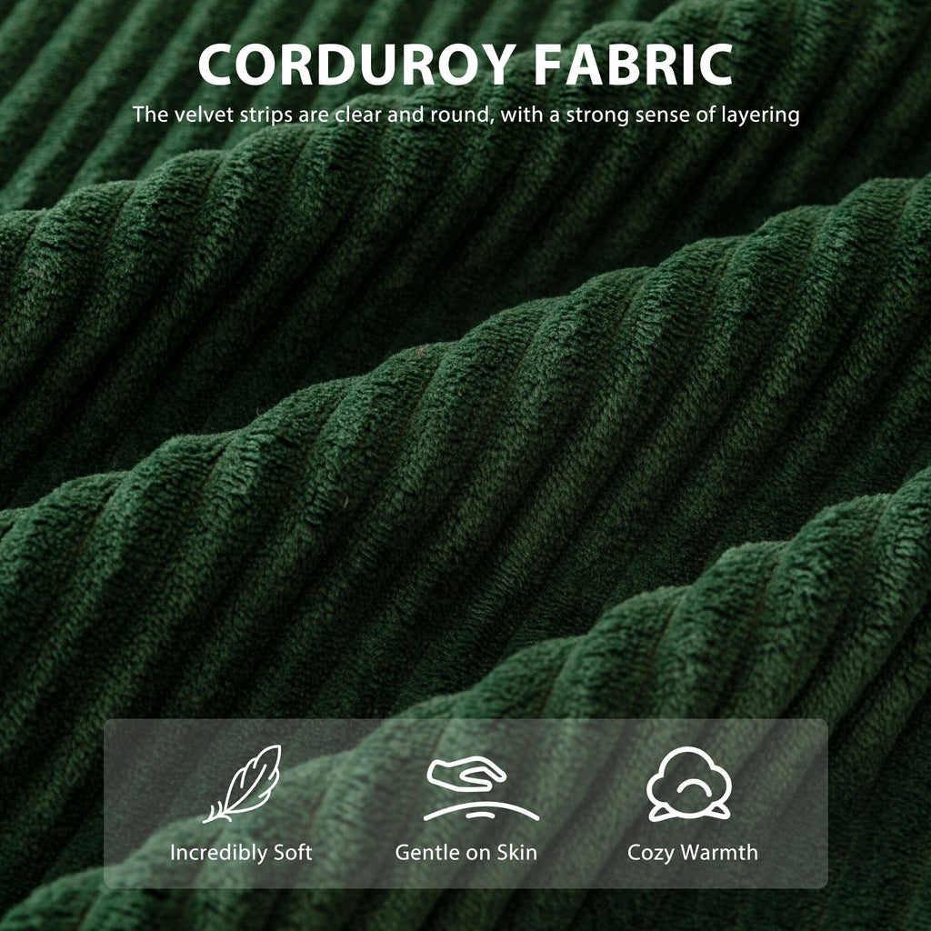 Canapé en velours côtelé avec pouf intégré et mousse à mémoire de forme - 123 cm (L) x 172 cm (l) x 62 cm (H)