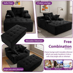 Canapé en velours côtelé avec pouf intégré et mousse à mémoire de forme - 123 cm (L) x 172 cm (l) x 62 cm (H)