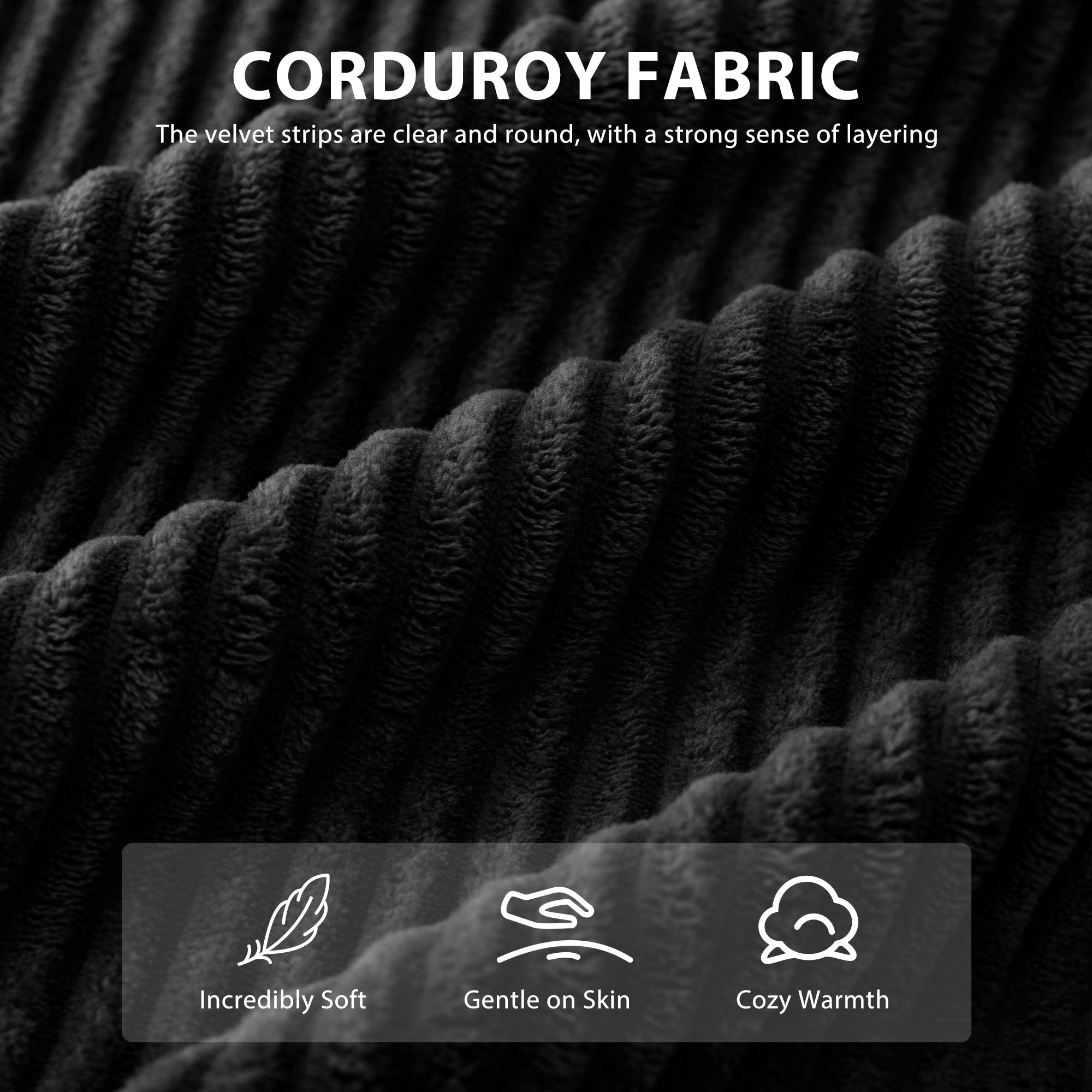 Canapé en velours côtelé avec pouf intégré et mousse à mémoire de forme - 123 cm (L) x 172 cm (l) x 62 cm (H)