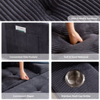 Canapé en velours côtelé avec pouf intégré et mousse à mémoire de forme - 123 cm (L) x 172 cm (l) x 62 cm (H)