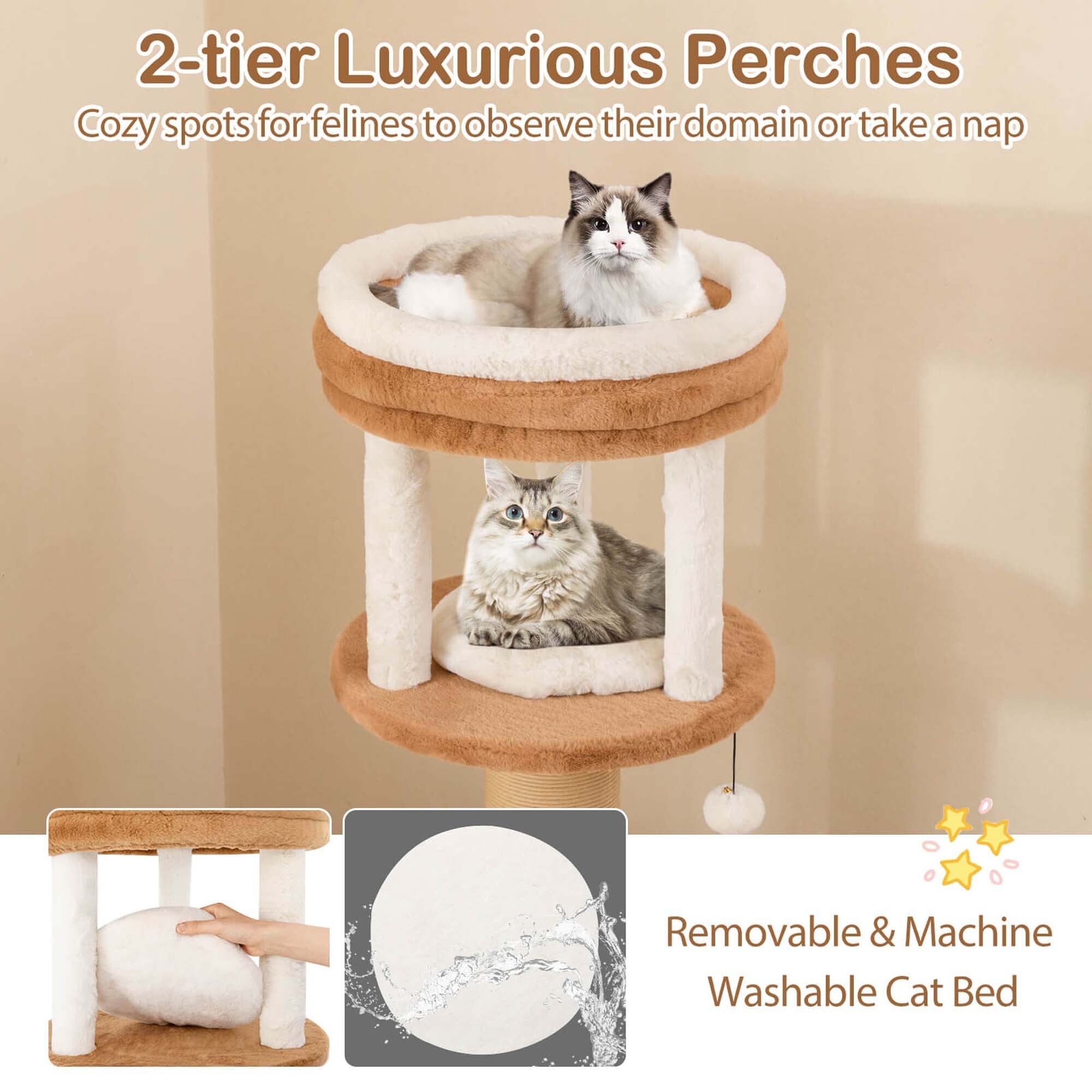 Arbre à chat Costway 65 pouces pour intérieur avec perchoir rembourré et brosse de toilettage - Voir les détails