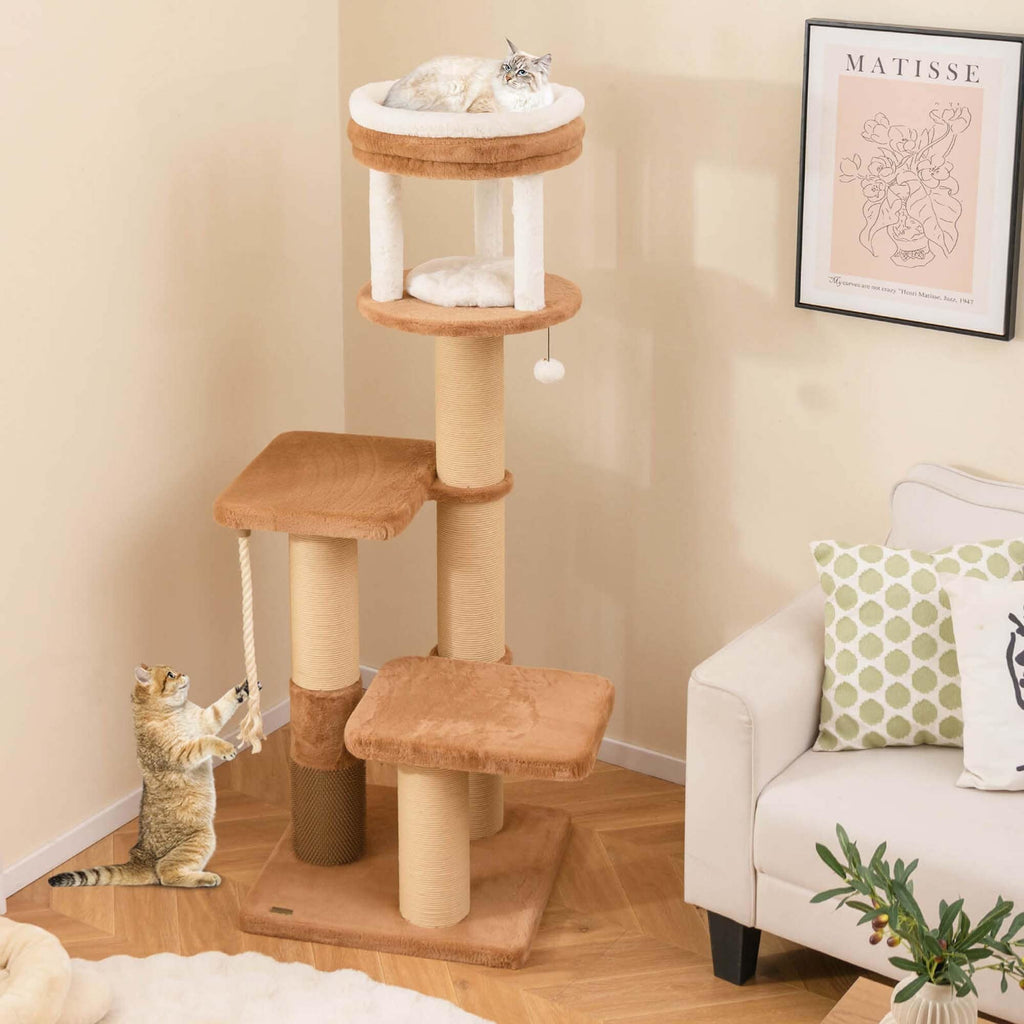 Arbre à chat Costway 65 pouces pour intérieur avec perchoir rembourré et brosse de toilettage - Voir les détails