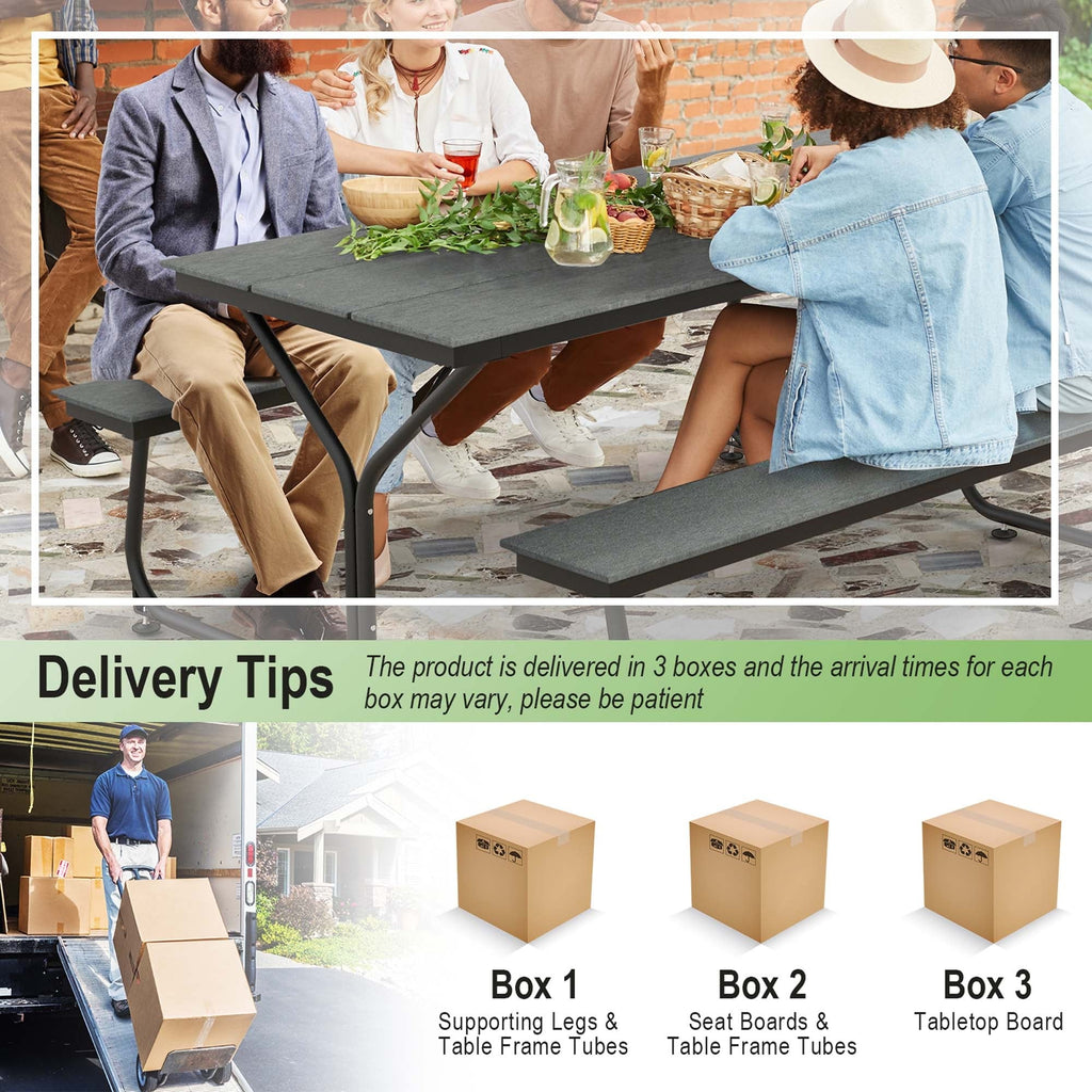 Ensemble table et banc de pique-nique Costway 1,8 m (6 pi) en PEHD robuste pour l'extérieur - Voir les détails