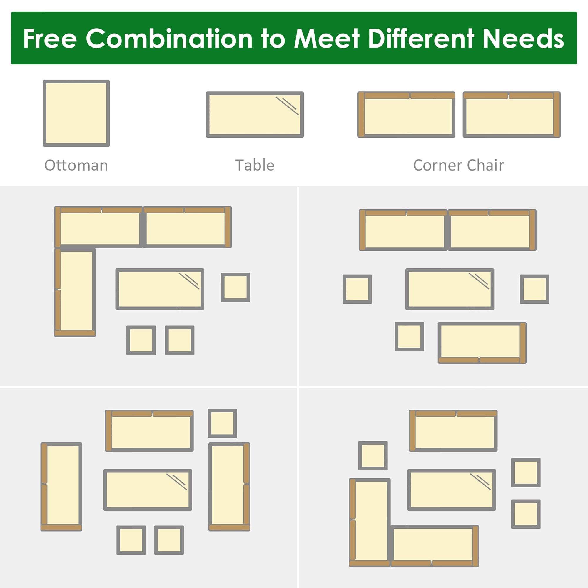 Ensemble de salle à manger d'extérieur Costway 7 pièces en rotin, comprenant canapé d'angle, pouf et fauteuil - Voir les détails