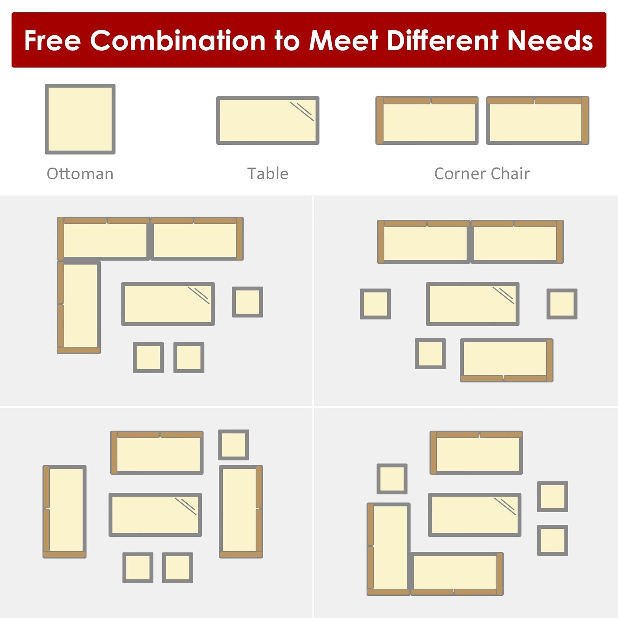 Ensemble de salle à manger d'extérieur Costway 7 pièces en rotin, comprenant canapé d'angle, pouf et fauteuil - Voir les détails