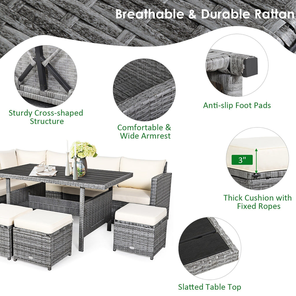 Ensemble de salle à manger d'extérieur Costway 7 pièces en rotin, comprenant canapé d'angle, pouf et fauteuil - Voir les détails