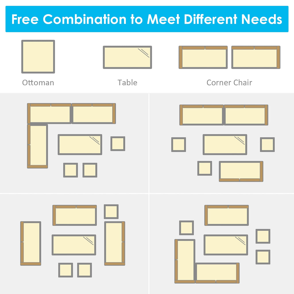 Ensemble de salle à manger d'extérieur Costway 7 pièces en rotin, comprenant canapé d'angle, pouf et fauteuil - Voir les détails