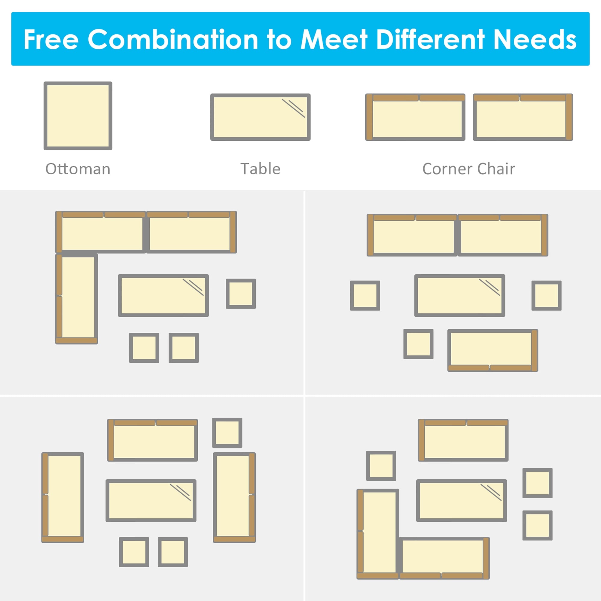 Ensemble de salle à manger d'extérieur Costway 7 pièces en rotin, comprenant canapé d'angle, pouf et fauteuil - Voir les détails