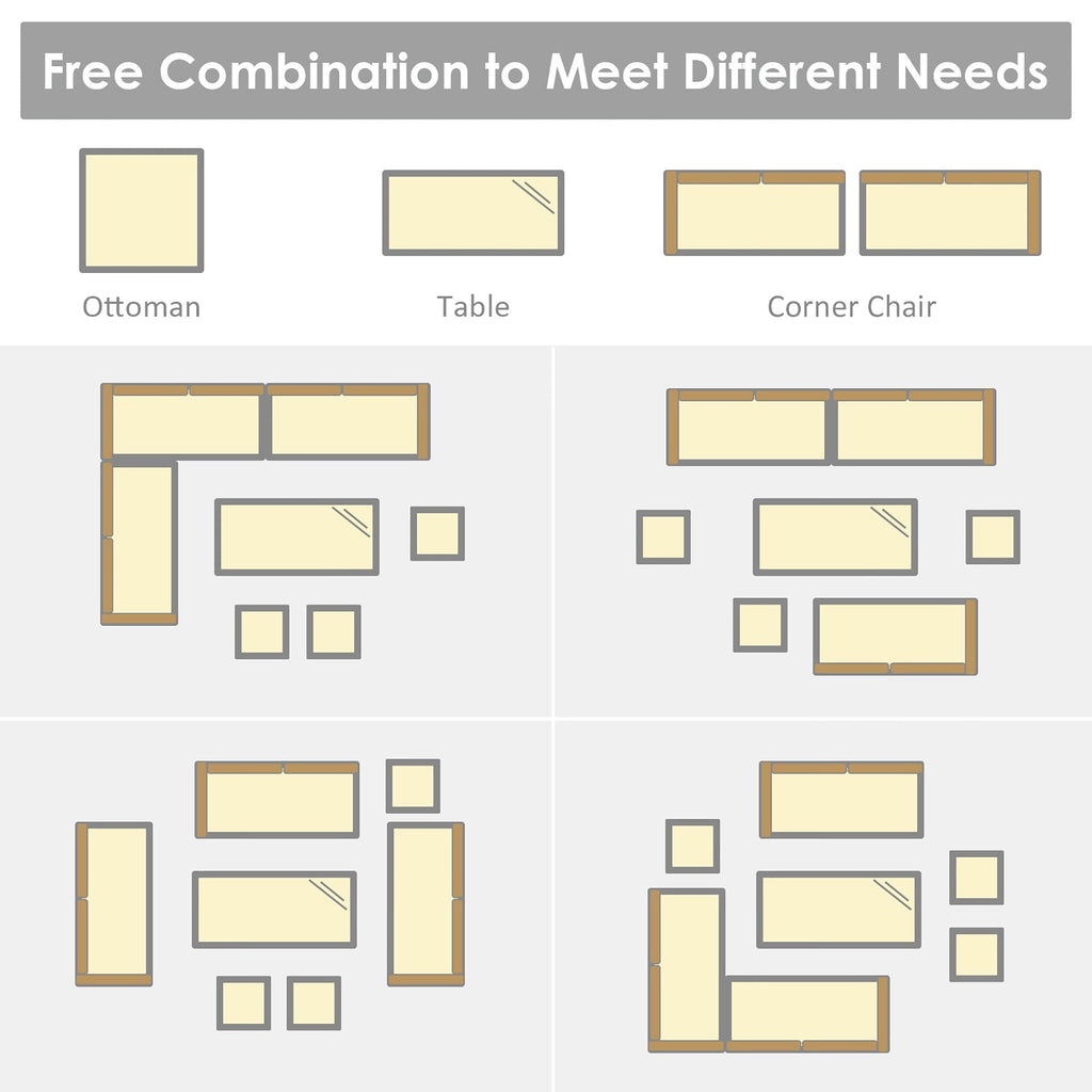 Ensemble de salle à manger d'extérieur Costway 7 pièces en rotin, comprenant canapé d'angle, pouf et fauteuil - Voir les détails