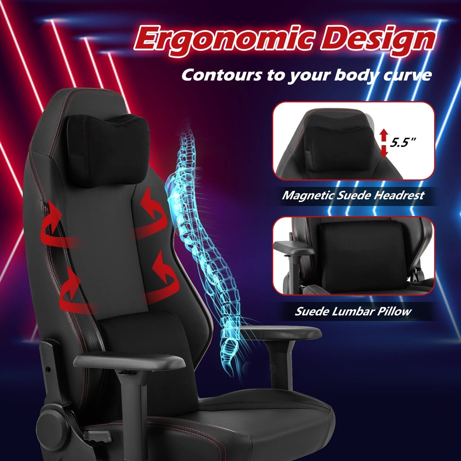 Fauteuil de jeu Costway ergonomique à dossier haut avec fonction bascule - Voir les détails