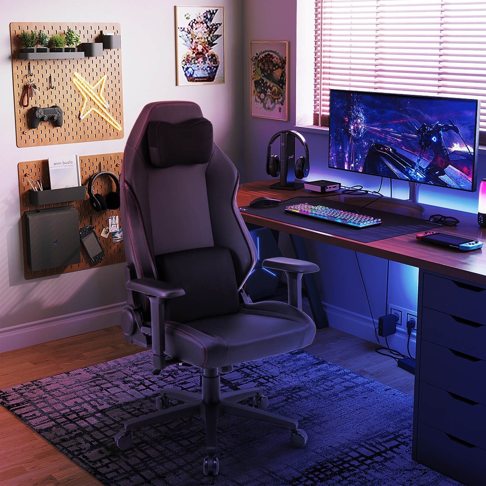 Fauteuil de jeu Costway ergonomique à dossier haut avec fonction bascule - Voir les détails