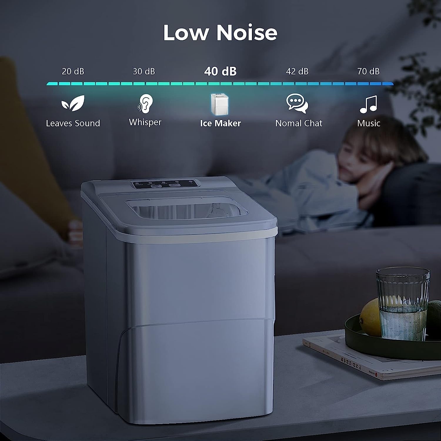 Machine à glaçons de comptoir, glaçons prêts en 6 à 8 minutes, avec pelle à glaçons et bac.